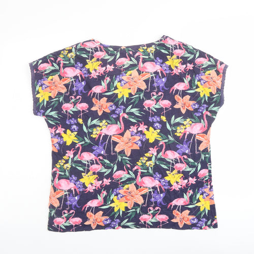 M&Co Womens Multicoloured Geometric Cotton Basic T-Shirt Size 14 V-Neck - Flamingo