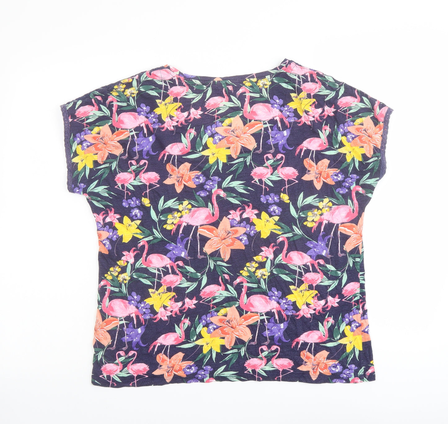 M&Co Womens Multicoloured Geometric Cotton Basic T-Shirt Size 14 V-Neck - Flamingo