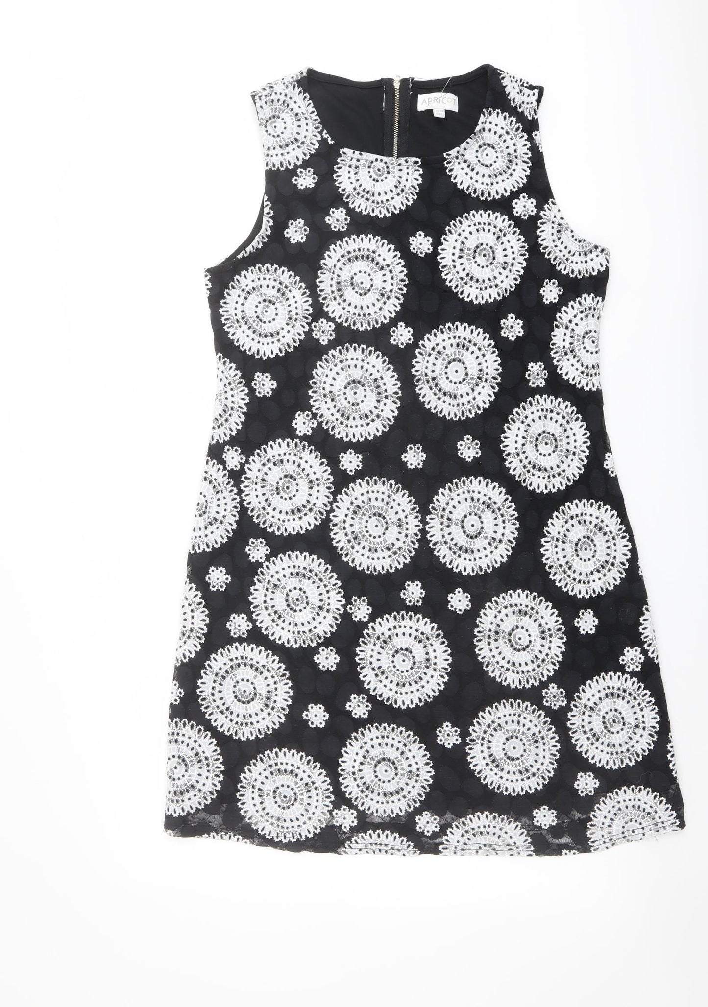 Apricot Womens Black Geometric Polyester Tank Dress Size 14 Round Neck Zip