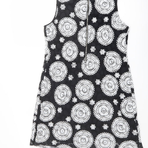 Apricot Womens Black Geometric Polyester Tank Dress Size 14 Round Neck Zip