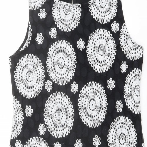 Apricot Womens Black Geometric Polyester Tank Dress Size 14 Round Neck Zip
