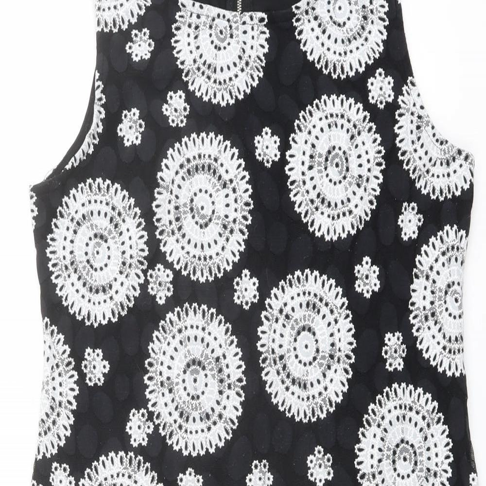 Apricot Womens Black Geometric Polyester Tank Dress Size 14 Round Neck Zip