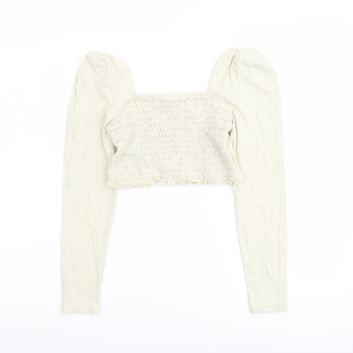 Topshop Womens Beige Cotton Cropped Tank Size 14 Square Neck