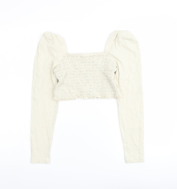 Topshop Womens Beige Cotton Cropped Tank Size 14 Square Neck