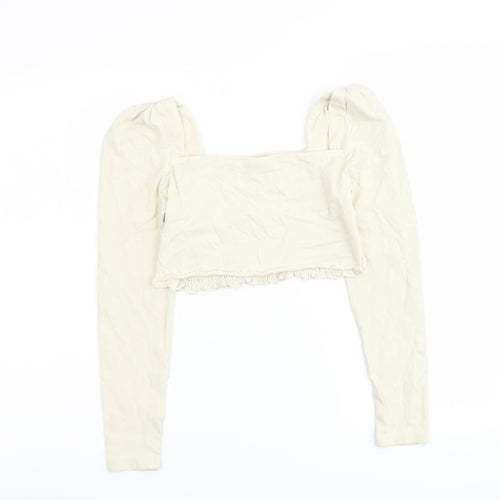 Topshop Womens Beige Cotton Cropped Tank Size 14 Square Neck