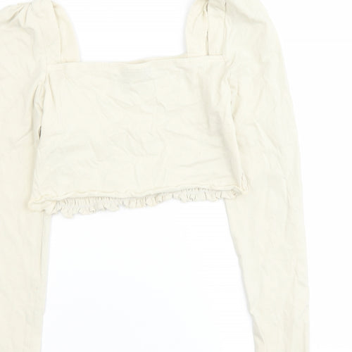 Topshop Womens Beige Cotton Cropped Tank Size 14 Square Neck