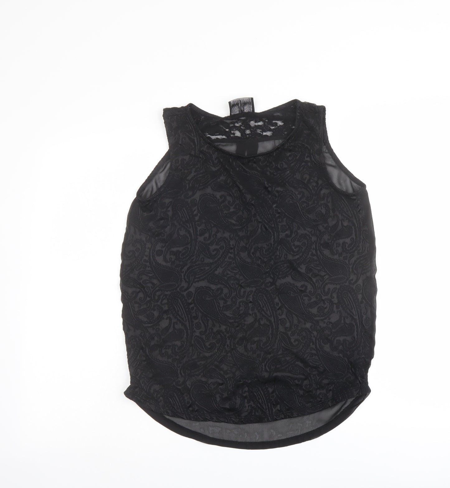 NEXT Womens Black Paisley Cotton Basic Tank Size 8 Round Neck