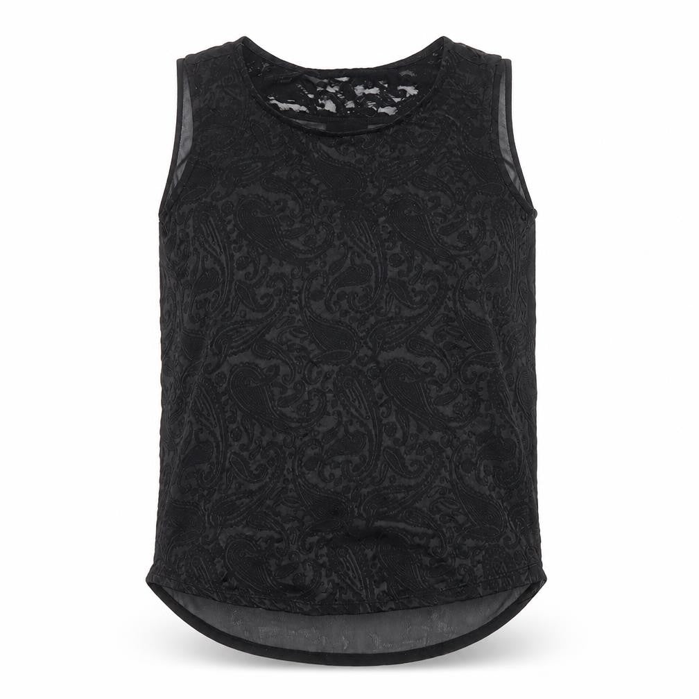 Front view of Next women’s black paisley cotton basic tank, size UK 8, round neck