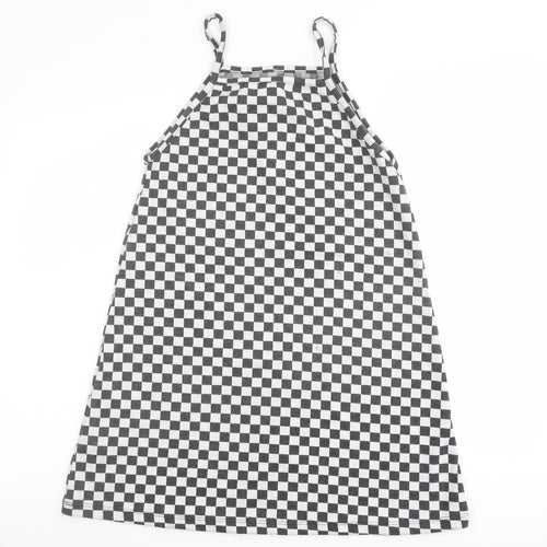 Zara Girls Grey Geometric Polyester A-Line Size 13-14 Years Square Neck Pullover