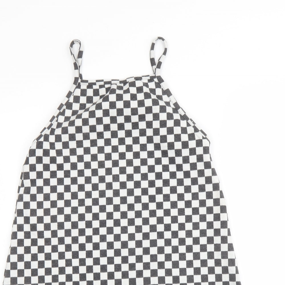 Zara Girls Grey Geometric Polyester A-Line Size 13-14 Years Square Neck Pullover
