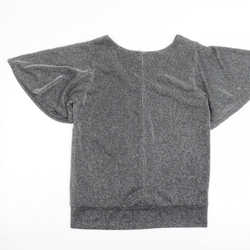 Billie & Blossom Womens Silver Geometric Polyester Basic Blouse Size 10 V-Neck