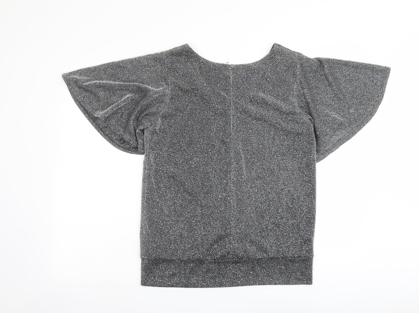 Billie & Blossom Womens Silver Geometric Polyester Basic Blouse Size 10 V-Neck