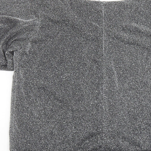 Billie & Blossom Womens Silver Geometric Polyester Basic Blouse Size 10 V-Neck