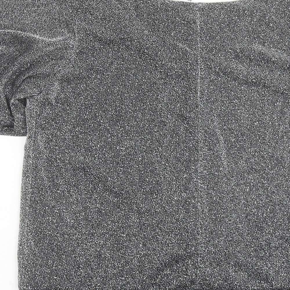 Billie & Blossom Womens Silver Geometric Polyester Basic Blouse Size 10 V-Neck