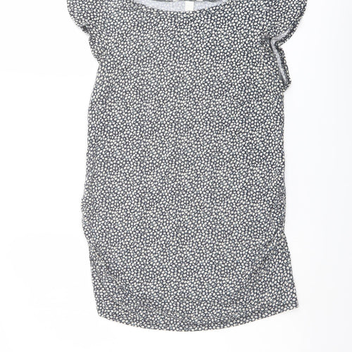H&M Womens Blue Floral Viscose Basic Blouse Size S Round Neck