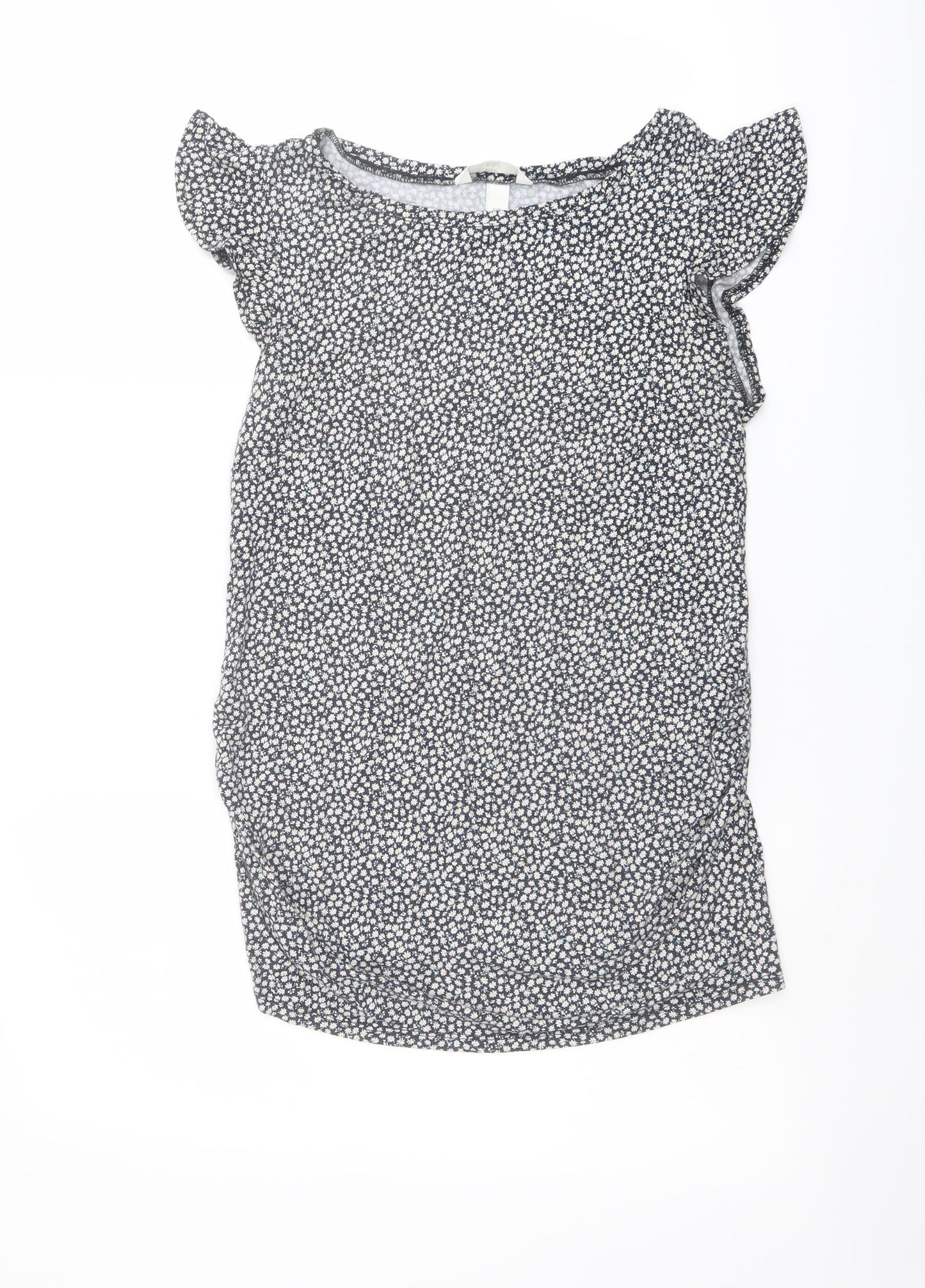 H&M Womens Blue Floral Viscose Basic Blouse Size S Round Neck