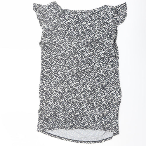 H&M Womens Blue Floral Viscose Basic Blouse Size S Round Neck