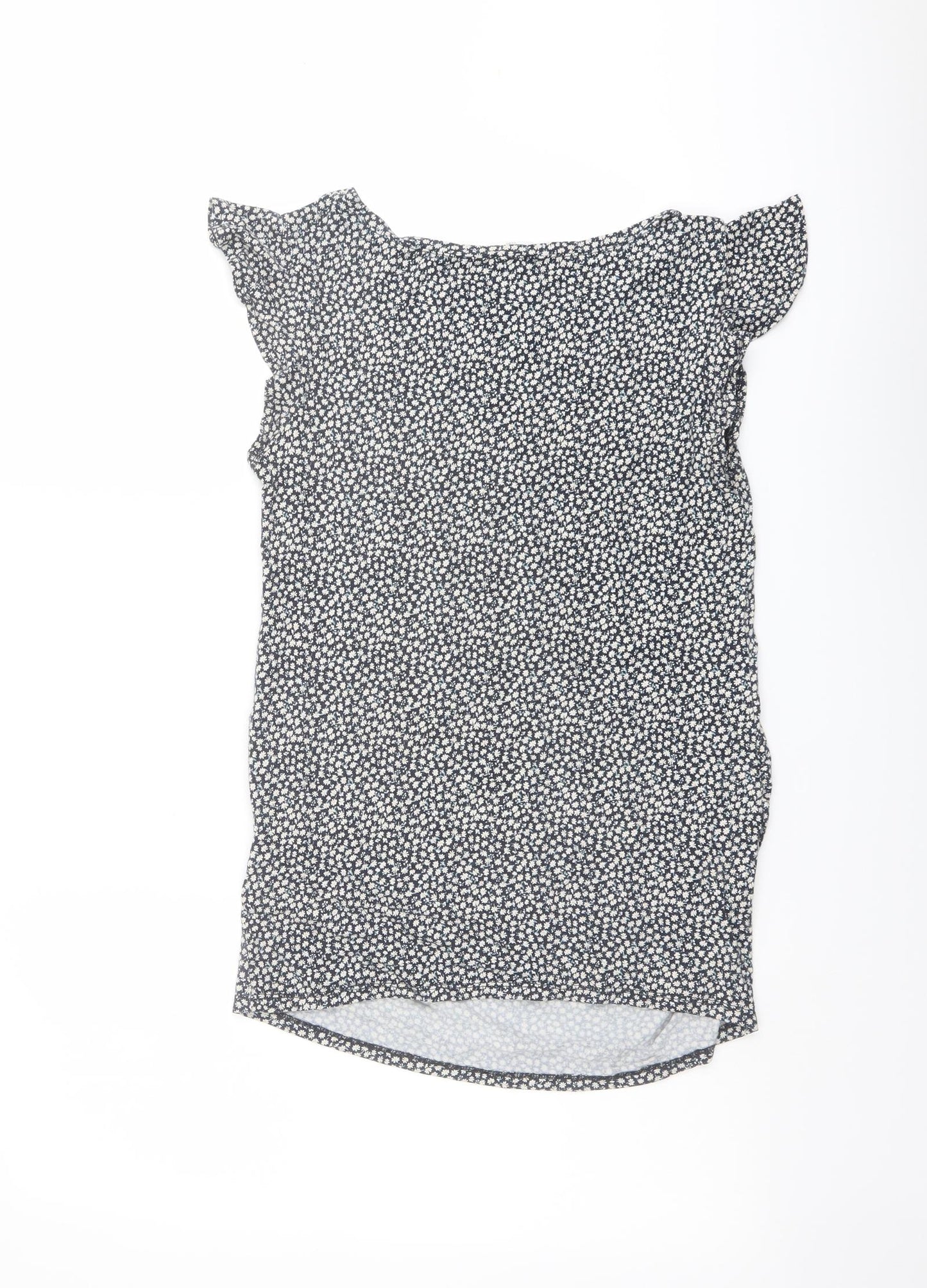 H&M Womens Blue Floral Viscose Basic Blouse Size S Round Neck
