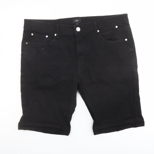 River Island Mens Black Cotton Biker Shorts Size 36 in L10 in Regular Button