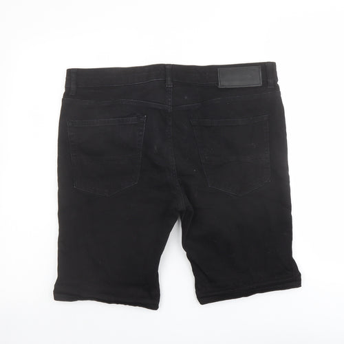 River Island Mens Black Cotton Biker Shorts Size 36 in L10 in Regular Button