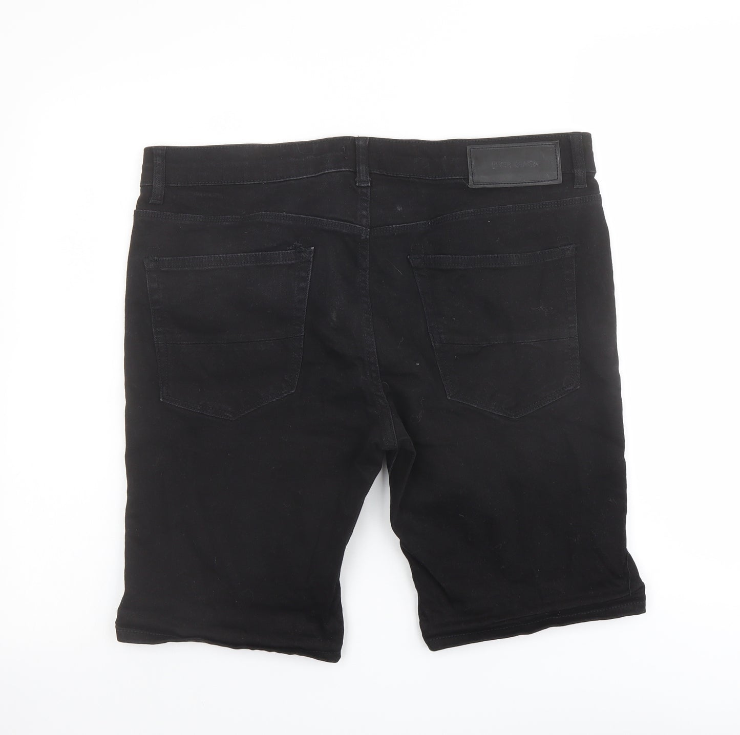 River Island Mens Black Cotton Biker Shorts Size 36 in L10 in Regular Button