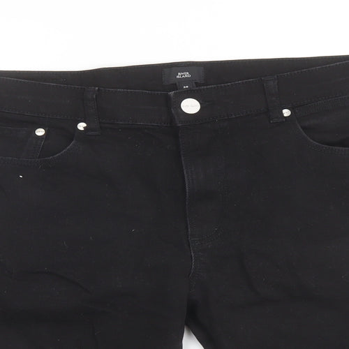 River Island Mens Black Cotton Biker Shorts Size 36 in L10 in Regular Button