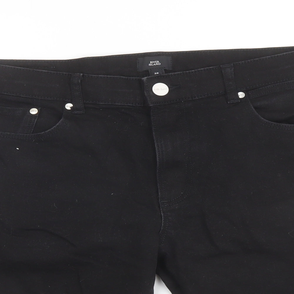 River Island Mens Black Cotton Biker Shorts Size 36 in L10 in Regular Button