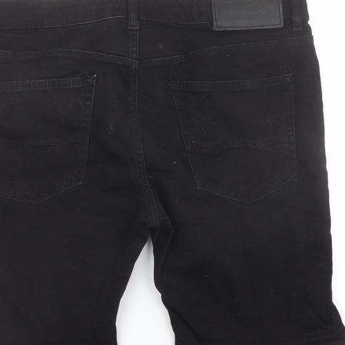River Island Mens Black Cotton Biker Shorts Size 36 in L10 in Regular Button