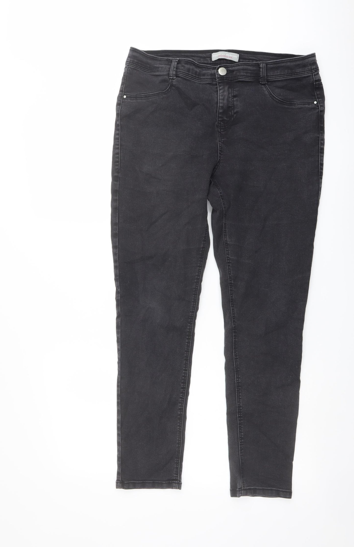 Dorothy Perkins Womens Grey Cotton Skinny Jeans Size 16 L27 in Regular Button