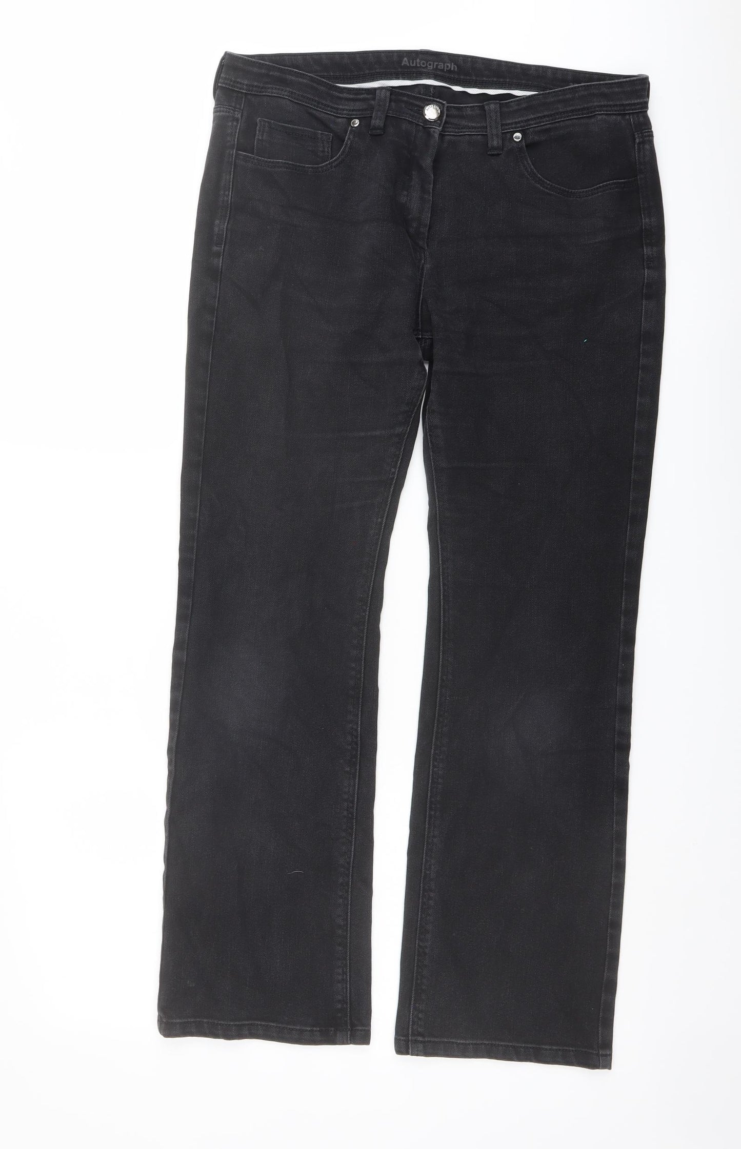 Autograph Womens Grey Cotton Straight Jeans Size 12 L28 in Regular Button
