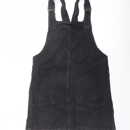 Topshop Womens Grey Cotton Pinafore/Dungaree Dress Size 12 Square Neck Pullover