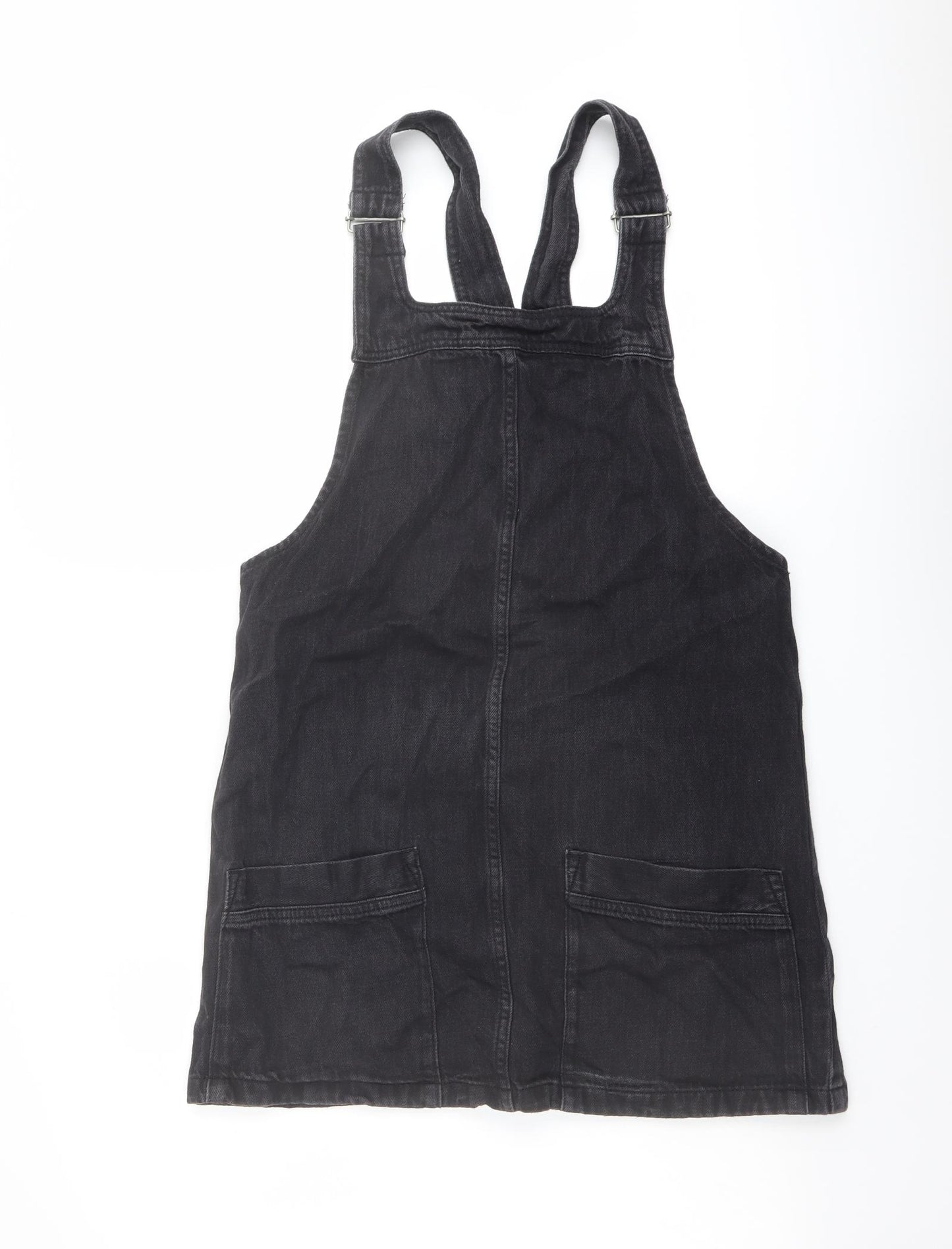 Topshop Womens Grey Cotton Pinafore/Dungaree Dress Size 12 Square Neck Pullover