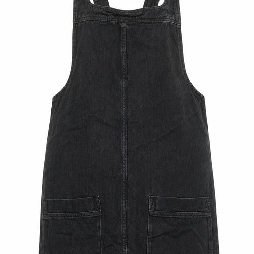 Topshop Womens Grey Cotton Pinafore/Dungaree Dress Size 12 Square Neck Pullover