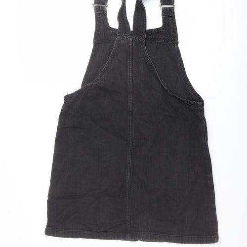 Topshop Womens Grey Cotton Pinafore/Dungaree Dress Size 12 Square Neck Pullover