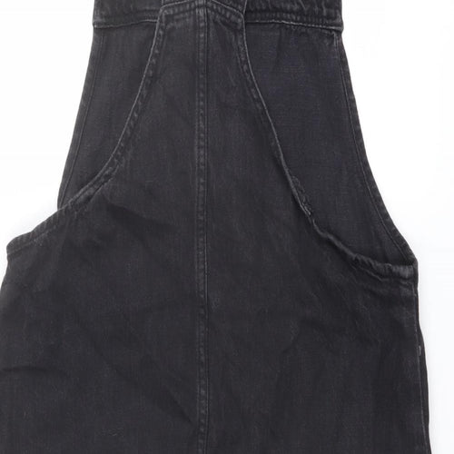 Topshop Womens Grey Cotton Pinafore/Dungaree Dress Size 12 Square Neck Pullover