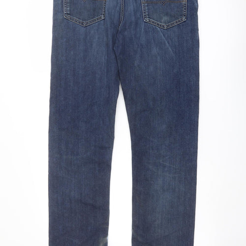 Marks and Spencer Mens Blue Cotton Straight Jeans Size 36 in L31 in Regular Button