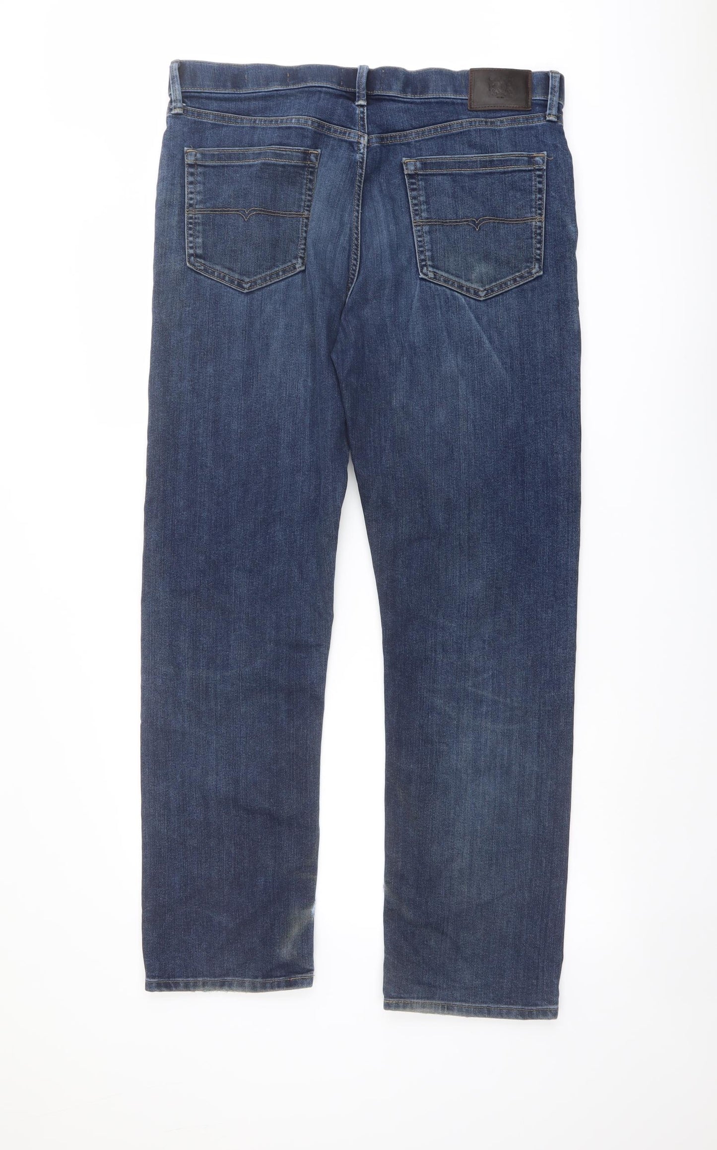 Marks and Spencer Mens Blue Cotton Straight Jeans Size 36 in L31 in Regular Button