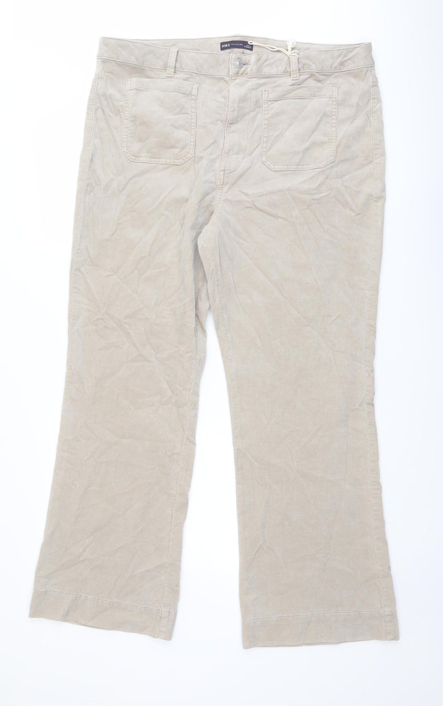 Marks and Spencer Womens Beige Cotton Trousers Size 20 L30 in Regular Button