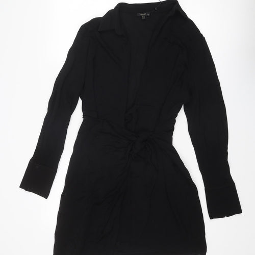 Massimo Dutti Womens Black Viscose Bodycon Size M Collared Tie