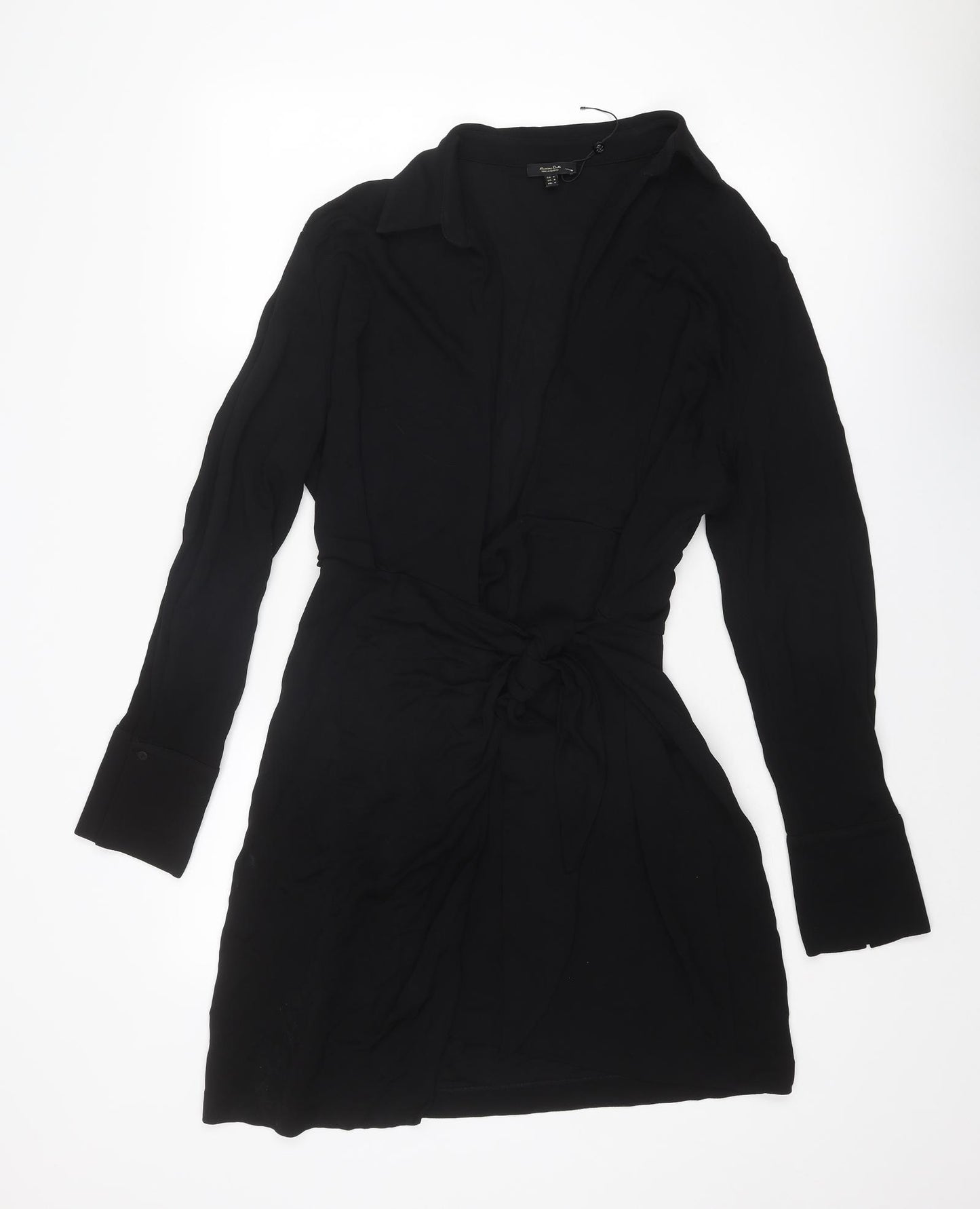 Massimo Dutti Womens Black Viscose Bodycon Size M Collared Tie