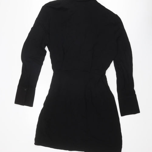 Massimo Dutti Womens Black Viscose Bodycon Size M Collared Tie