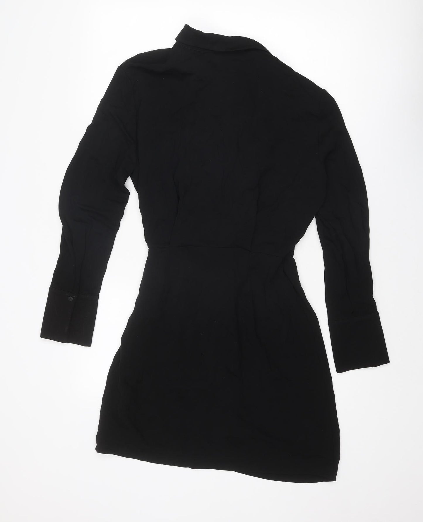Massimo Dutti Womens Black Viscose Bodycon Size M Collared Tie