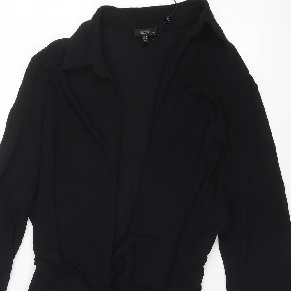 Massimo Dutti Womens Black Viscose Bodycon Size M Collared Tie