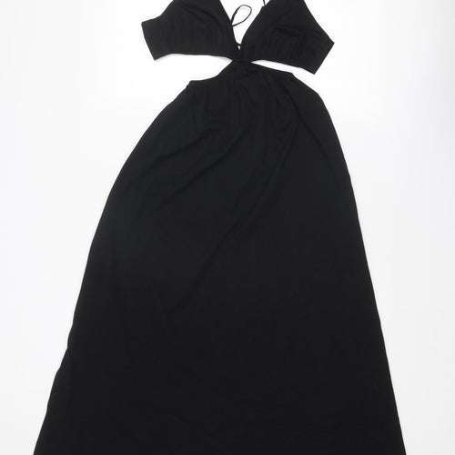 Zara Womens Black Cotton A-Line Size S V-Neck Tie