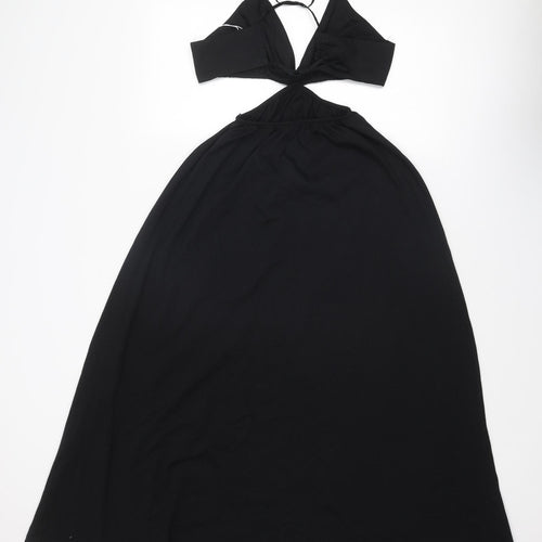 Zara Womens Black Cotton A-Line Size S V-Neck Tie