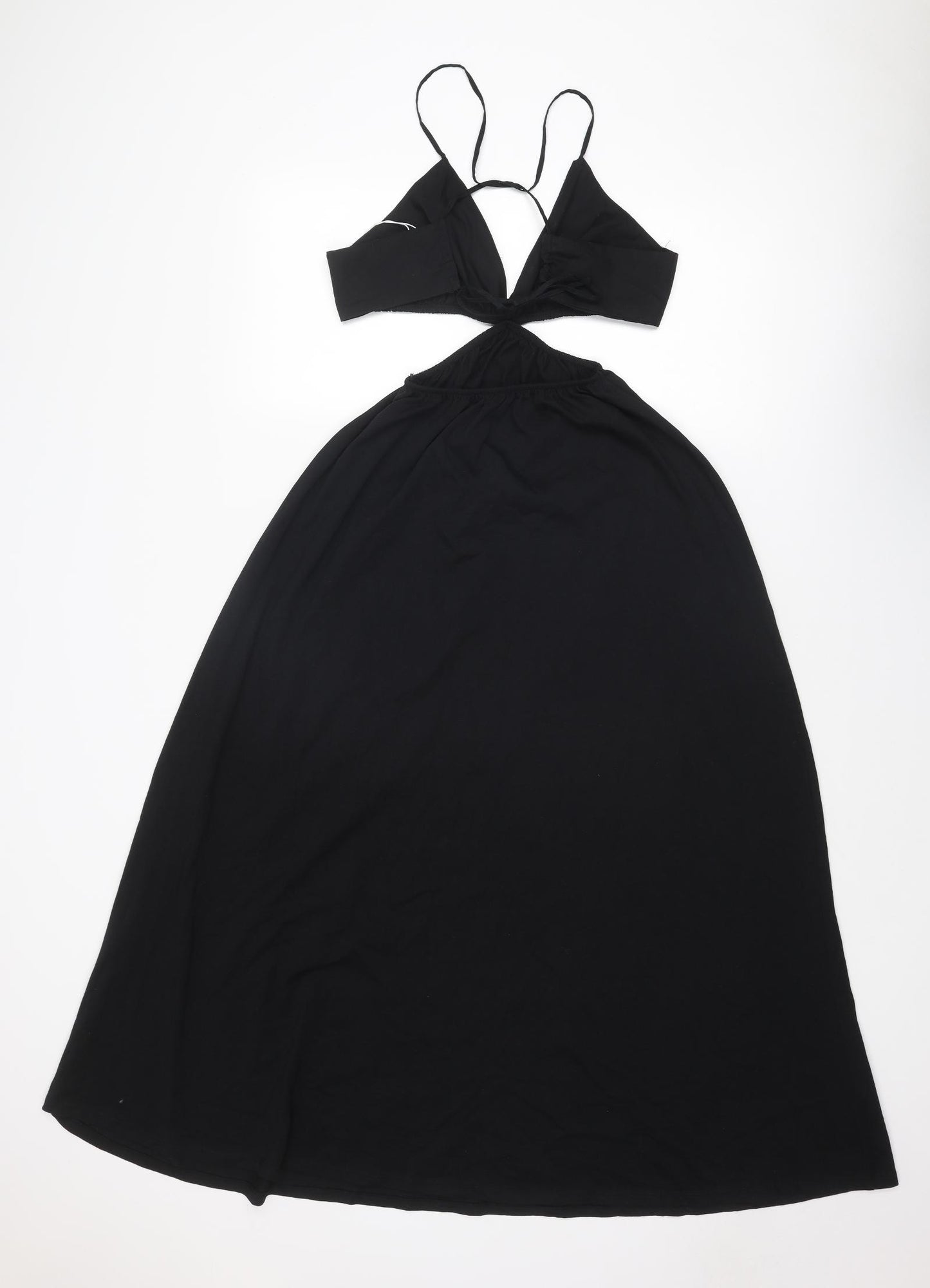 Zara Womens Black Cotton A-Line Size S V-Neck Tie