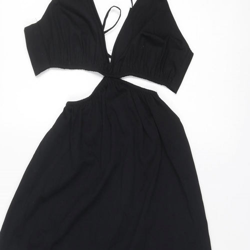 Zara Womens Black Cotton A-Line Size S V-Neck Tie
