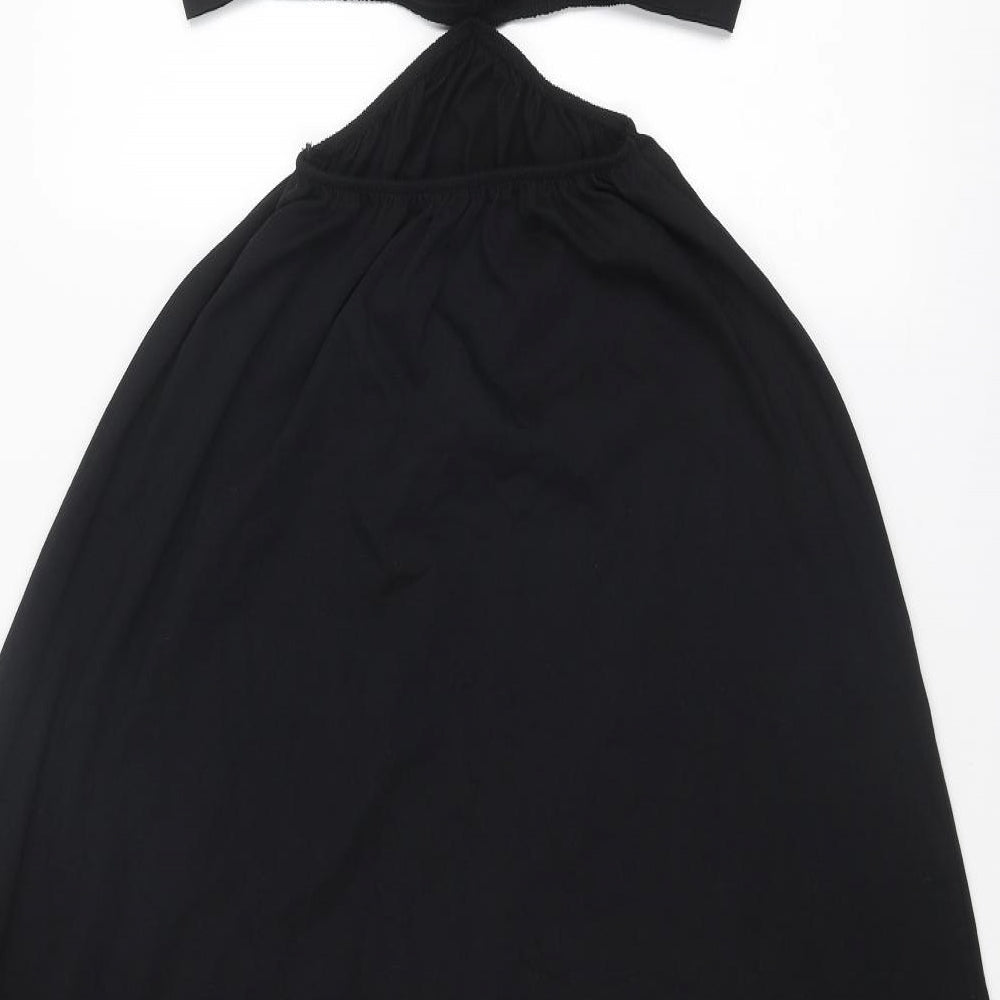 Zara Womens Black Cotton A-Line Size S V-Neck Tie
