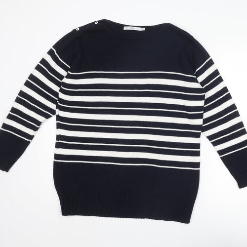 EWM Womens Blue Round Neck Striped Cotton Pullover Jumper Size 22 - Size 22-24