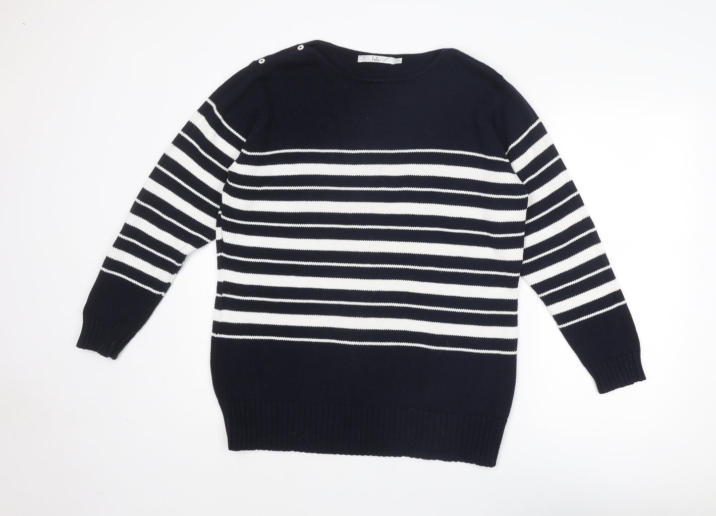 EWM Womens Blue Round Neck Striped Cotton Pullover Jumper Size 22 - Size 22-24
